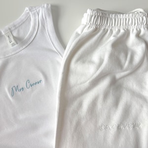 bride tank sweatpants set | bride embroidered tank top | gift for bride | bride matching sweatsuit | Mrs embroidered tank top with last name
