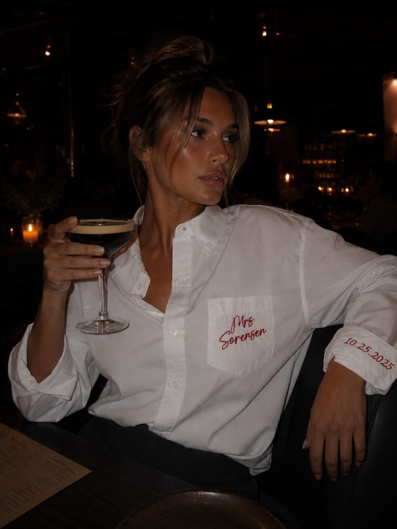 Embroidered Bride Oxford Shirt | Personalized Wedding Button Down (100% Cotton)