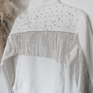 Rhinestone fringe pearl jacket | Pearl jacket | wedding jacket | jacket for bride | bridal shower gift