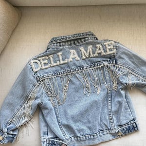 Toddler Denim Jacket | Toddler Custom Denim Jacket | Custom Baby Jacket | Little Girls Pearl Jacket | Denim Fringe Jacket | Flower Girl