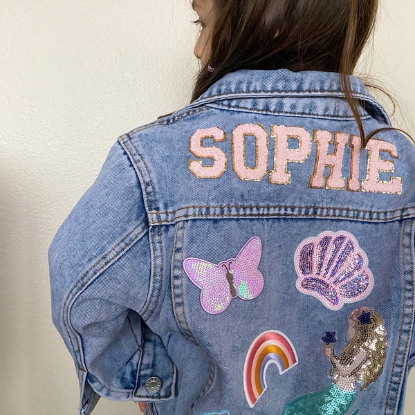 Kids personalized name jacket, kids denim jacket with patches, custom denim jacket for kids, toddler custom patch jacket