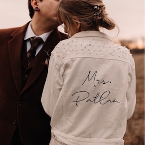 embroidered bride jacket | pearl bride jacket | custom bride jacket with embroidered name | personalized bride jacket |custom wedding jacket