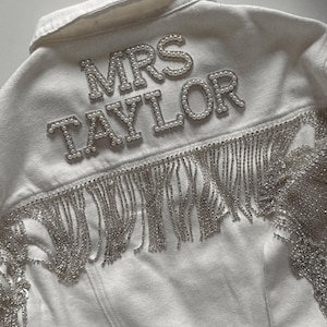 Custom Bride Denim Jacket | Rhinestone Fringe, Wedding Gift