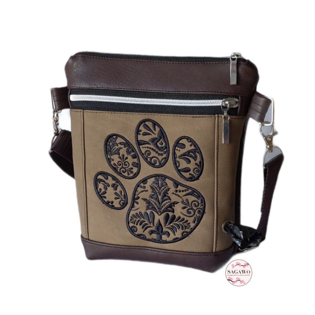 Dog Walker Bag / Shoulder Bag With Paw Embroidered in Brown Etsy UK