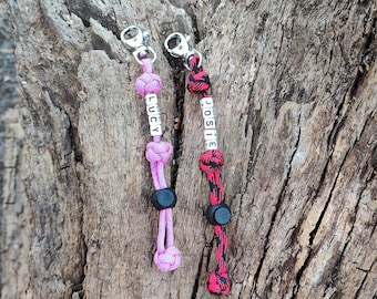 Personalized poop bag tag with name for transporting your pet's poop bags, attach to your leash with a carabiner.