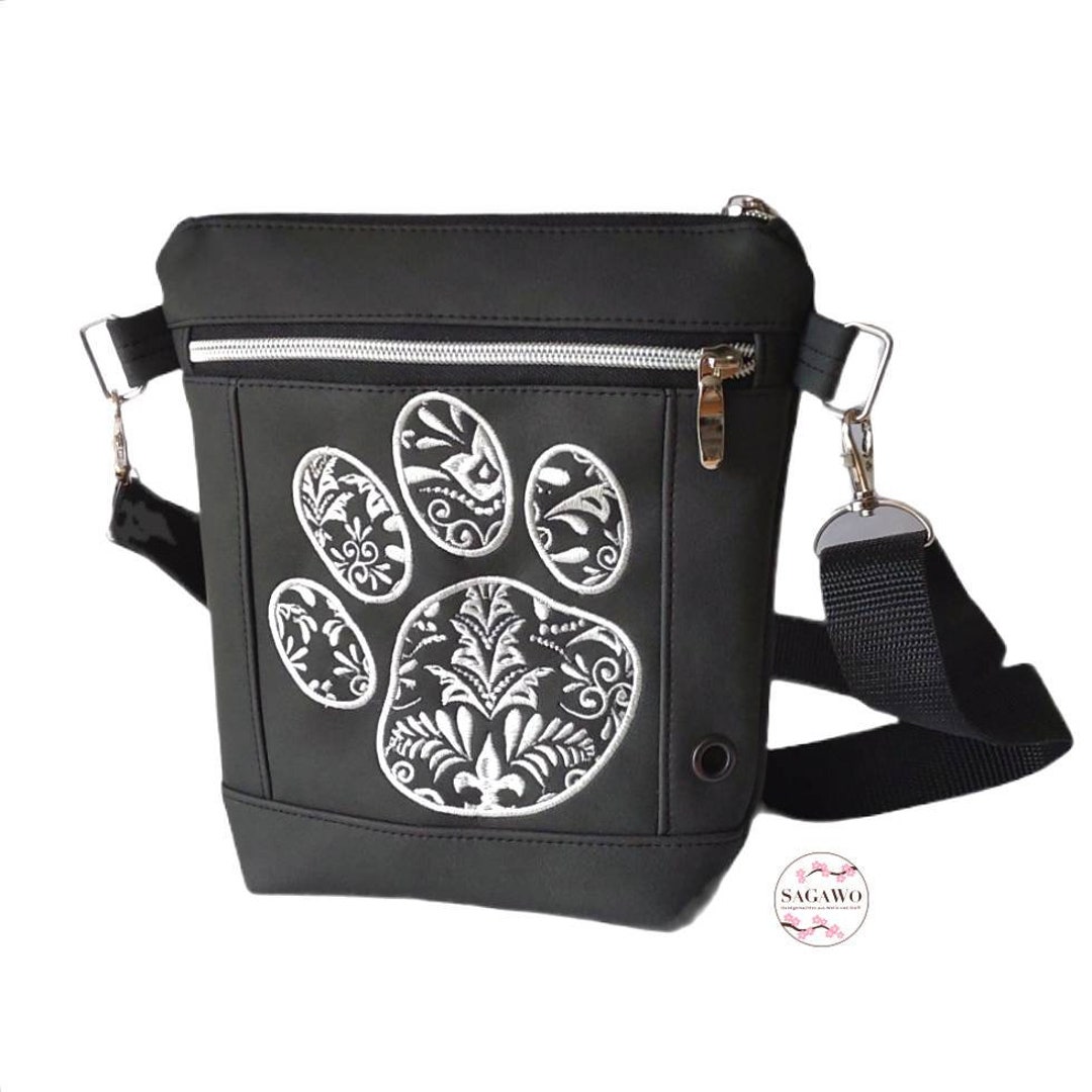 Dog Walker Bag / Shoulder Bag With Embroidered Paw and Poop Bag