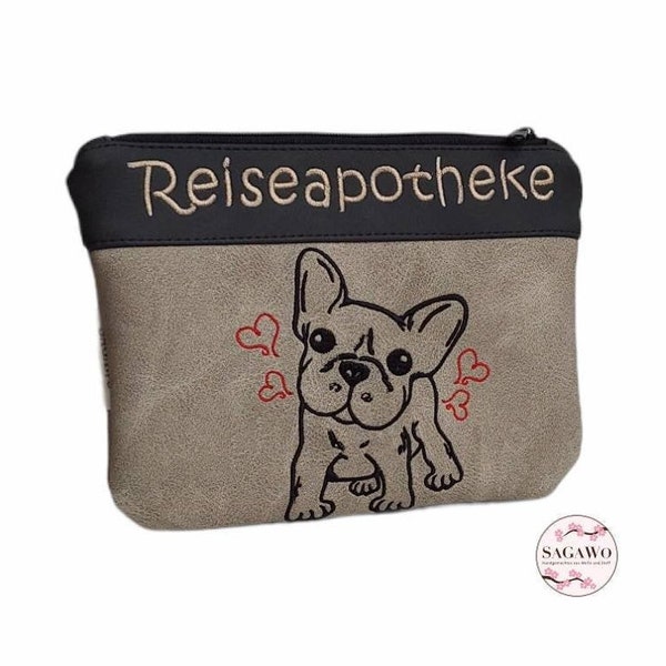 Kleine Reißverschlusstasche,  Täschchen, Hundereiseapotheke, Hundeapotheke Retriever Frenchi Französische Bulldogge, Bully