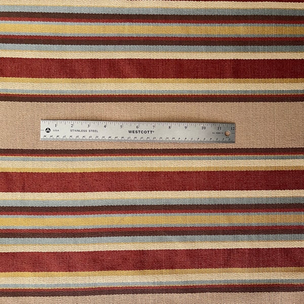 Vintage Style Southwest Stripe fabric  - Very Heavy weight in tan Beige, Golden Yellow, Oxblood Red, and Dusk Blue for Upholstery