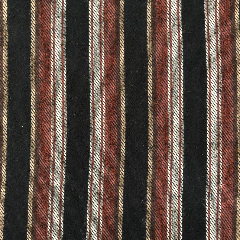 Flannel Fabric in Black Rusty Brown Tan and White Stripe Etsy