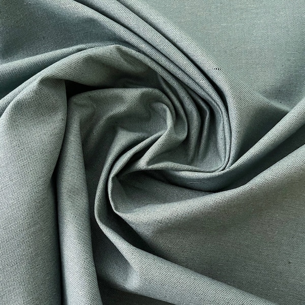 Dusky Aqua Blue Cotton Fabric - Canvas style weave sky blue teal fabric for sewing blue cotton fabric teal blue sea foam green fabric