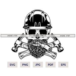 Bearded Skull with crossed hammers Svg, Skull Svg, Carpenter Repair Skull Svg, Carpenter Svg, Repair Svg, Hammer Svg, Repairman Svg