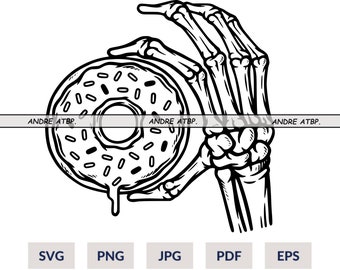 Skeleton Hand Holding Donut SVG, Doughnut SVG, Donut Cut File, Sprinkle Donut SVG file, Printable Donut, Vector, Cut File Cricut, Silhouette