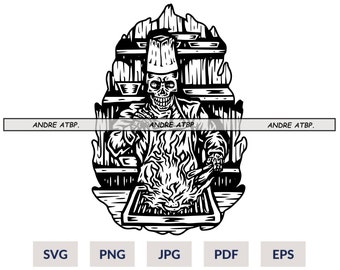 Skull Chef Svg file, Master Chef Svg, Kitchen Svg, Chef Shirt, Grill master svg, Chef Skull Clipart, Cook Svg, Chef Svg, Png, Eps, Jpg File