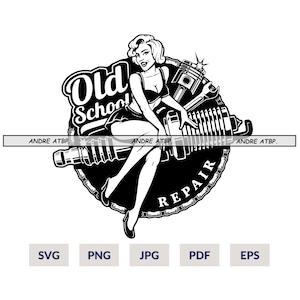 Old School Pin-up Girl Repair Svg, Pinup Girl, Repair Tools Svg, Pinup Girl Png, Stripper Girls Svg, Classic Pinup Svg