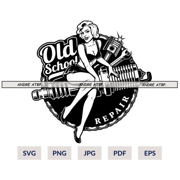 Old School Pin-up Girl Repair Svg, Pinup Girl, Repair Tools Svg, Pinup Girl Png, Stripper Girls Svg, Classic Pinup Svg