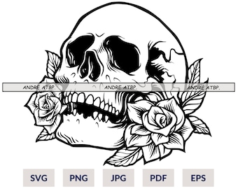 Skull svg file, Flower Skull svg, Skull cut file, Floral Skull svg file, halloween, gothic, skull with flowers svg file, witchy svg files