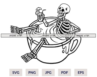 Relaxing Skull in Cup svg,  Halloween svg, Skull svg, Funny Halloween svg, Skull Clipart, Skeleton svg, Skeleton Cut file, Skull Cut file