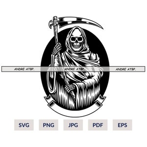 Grim Reaper Svg | Skeleton Svg | Death Svg | Horror T-Shirt | Halloween Svg | Grim Reaper Decal | Cricut & Silhouette | Printable | Png Eps