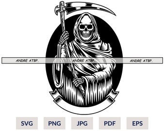 Grim Reaper Svg | Skeleton Svg | Death Svg | Horror T-Shirt | Halloween Svg | Grim Reaper Decal | Cricut & Silhouette | Printable | Png Eps