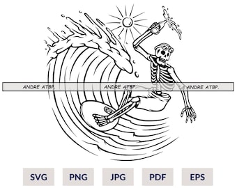SVG Surfing Skeleton Clipart PNG - Etsy