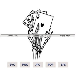 Mano de esqueleto con cuatro ases svg, Cuatro ases SVG, Cartas de esqueleto Svg, Naipes Svg, Esqueleto de póquer Svg, Póquer Svg, 4 ases Svg, Rocker Svg