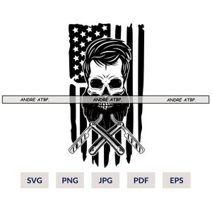 US Barber Skull Svg File | Barber Svg | Barber Clipart | Barber Sharp | Barber Shirt | Barber Png | Barber Skull Illustration |Barber Svg