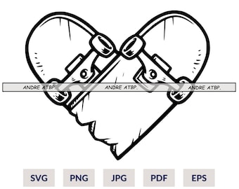Corazón de patineta roto SVG / Amor y odio al skateboarding / Corazón de patineta / PnG Pdf Eps / Cricut / Silueta / Archivo de corte digital / Clip Art