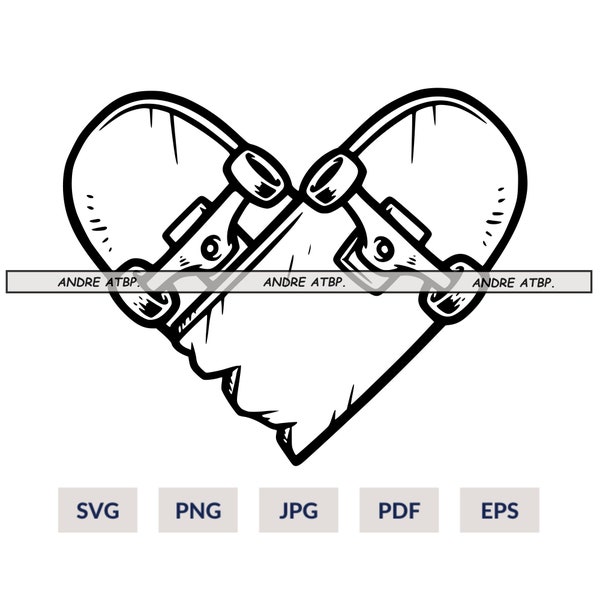 Broken Skateboard Heart SVG / Love Hate Skateboarding / Skateboard Heart / PnG Pdf Eps / Cricut / Silhouette / Digital Cut File / Clip Art