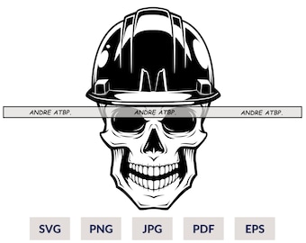 Schedel met helm SVG | Bouw-svg | Ingenieur-SVG | T-shirt met constructie | Cricut & silhouet | Afdrukbaar | Vector | Png Pdf Jpg Eps