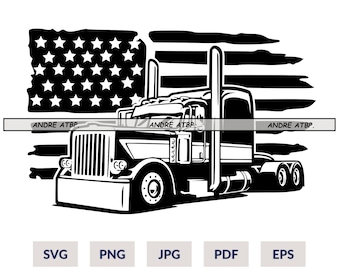 Camión semirremolque estadounidense Svg, Camión semirremolque Png, Conductor de camión Png, Camionero Svg, Camión de 18 ruedas Svg, Regalo para él, Archivos de corte para Cricut, Clipart, Svg, Png, Eps