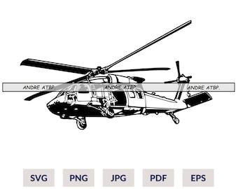 Black Hawk Helicopter SVG | Army Military Decal Sticker Graphics | Silhouette Cameo Cut File Printable Clipart Vector Digital, Png, Eps, Pdf