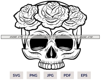 Floral Skull Svg | Skull Svg | Flower Skull Svg | Flower Skull Clip Art | Sugar Skull Svg | Skull Vector |Skull Flower Crown |Skull Cutfiles