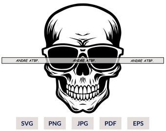 Skull with Sunglasses Svg, Skull Svg, Sunglasses svg, Vector Cut file for Cricut, Silhouette, Pdf ,Png, Eps, Jpg, Decal, Sticker, Vinyl, Pin