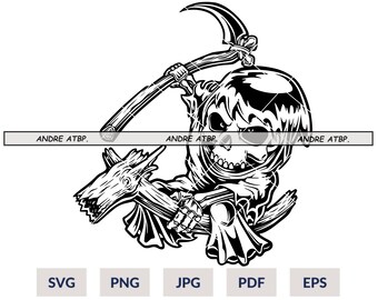 Sensenmann SVG | Skelett SVG | Tod SVG | Horror-T-Shirt | Halloween-Svg | Sensenmann-Aufkleber | Cricut & Silhouette | Druckbar | Png Eps