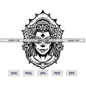 Sugar Skull Girl Layered SVG Cutting Files | Woman Calavera Skull svg | Dia De Los Muertos Vector Graphics | Cricut svg file
