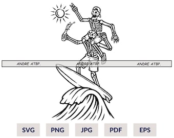 Surfing Skeletons SVG, Surf T-Shirt Logo Graphics, Cut Files, Surfer Skeleton Svg, Surfer Svg, Surfing Svg, Surfer Clipart Png, Skeleton Svg