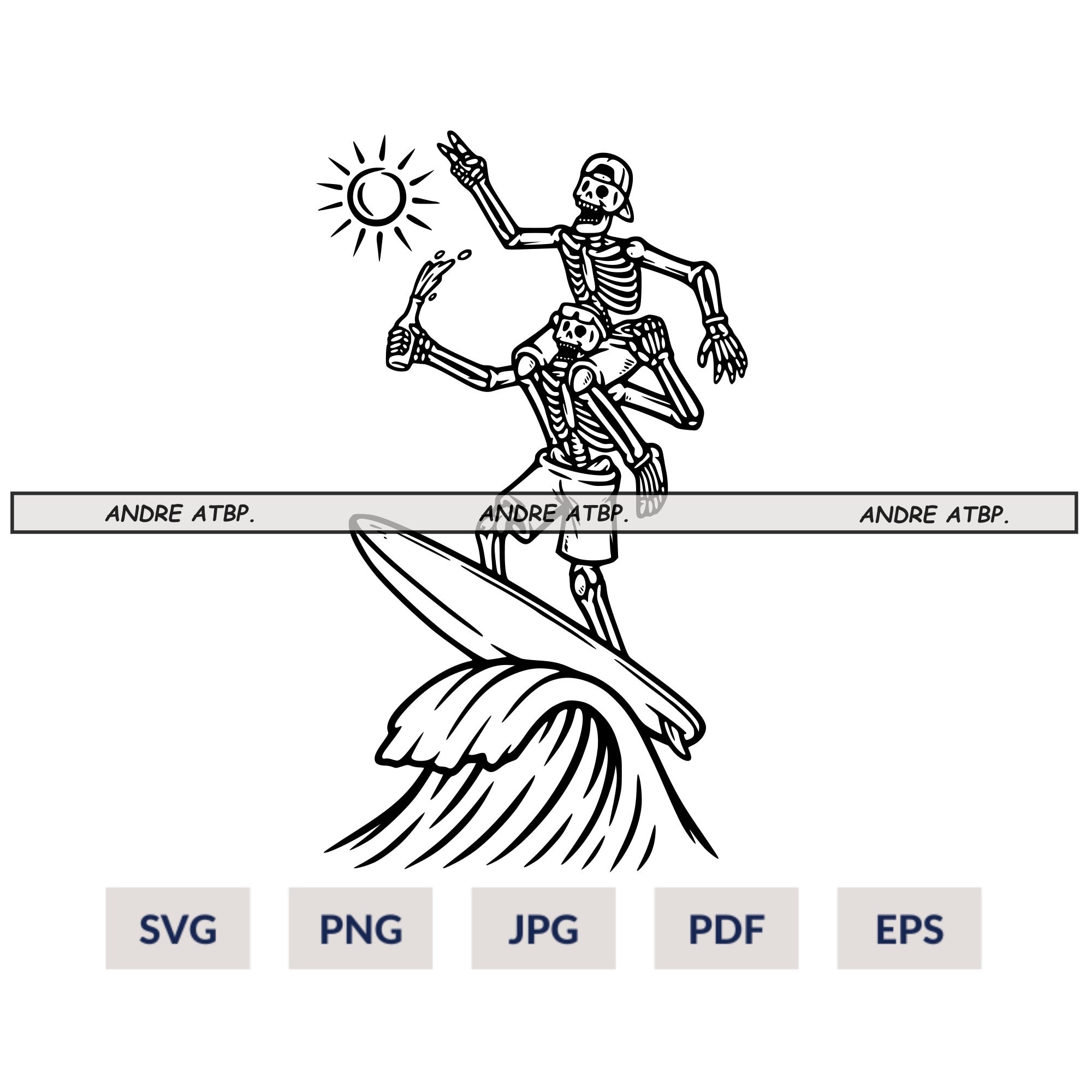 Surfing Skeletons SVG, Surf T-shirt Logo Graphics, Cut Files, Surfer ...