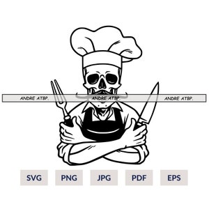 Chef Skull Svg file, Master Chef Svg, Kitchen Svg, Chef Shirt, Grill master svg, Chef Skull Clipart, Cook Svg, Chef Svg, Png, Eps, Jpg File