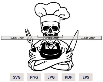 Chef Skull Svg file, Master Chef Svg, Kitchen Svg, Chef Shirt, Grill master svg, Chef Skull Clipart, Cook Svg, Chef Svg, Png, Eps, Jpg File