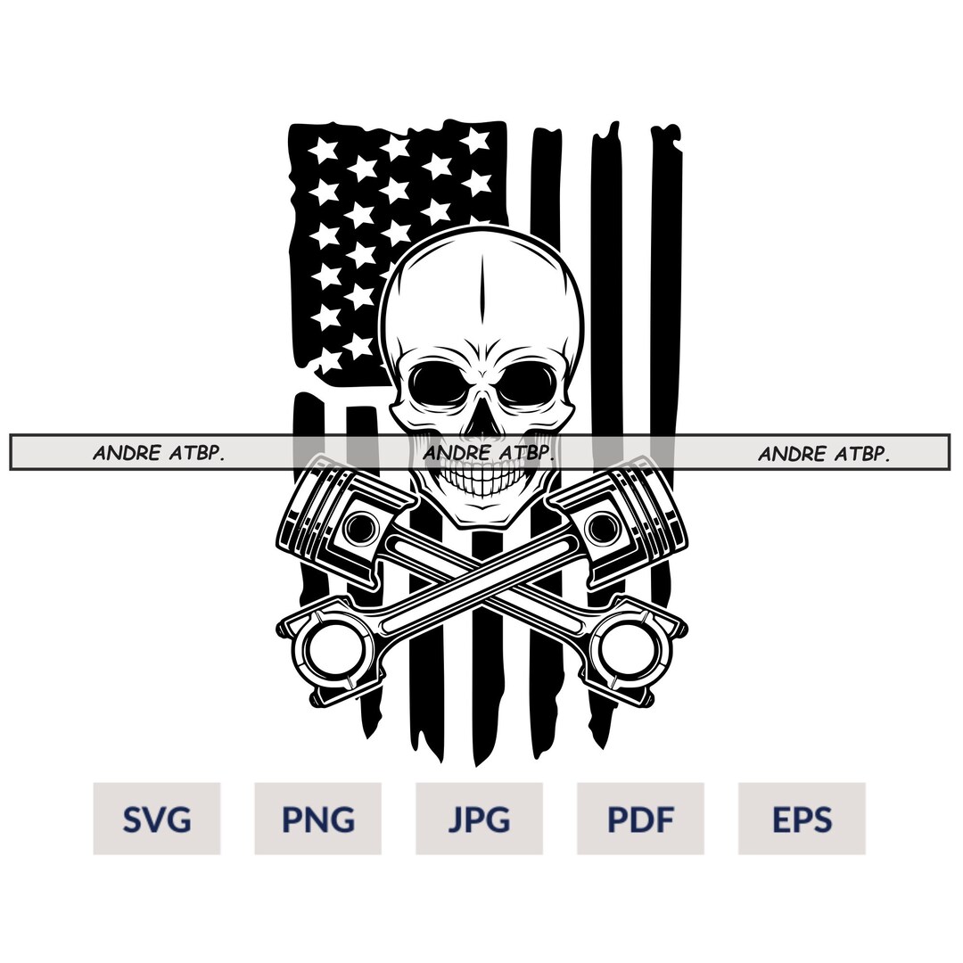 US Skull With Crossed Engine Piston Svg, Skull Svg, Mechanic Svg ...
