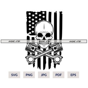 US Skull with crossed engine piston Svg, Skull Svg, Mechanic Svg, Mechanic, Mechanic Logo, Engine Piston Svg, Piston Svg, Mechanic Piston
