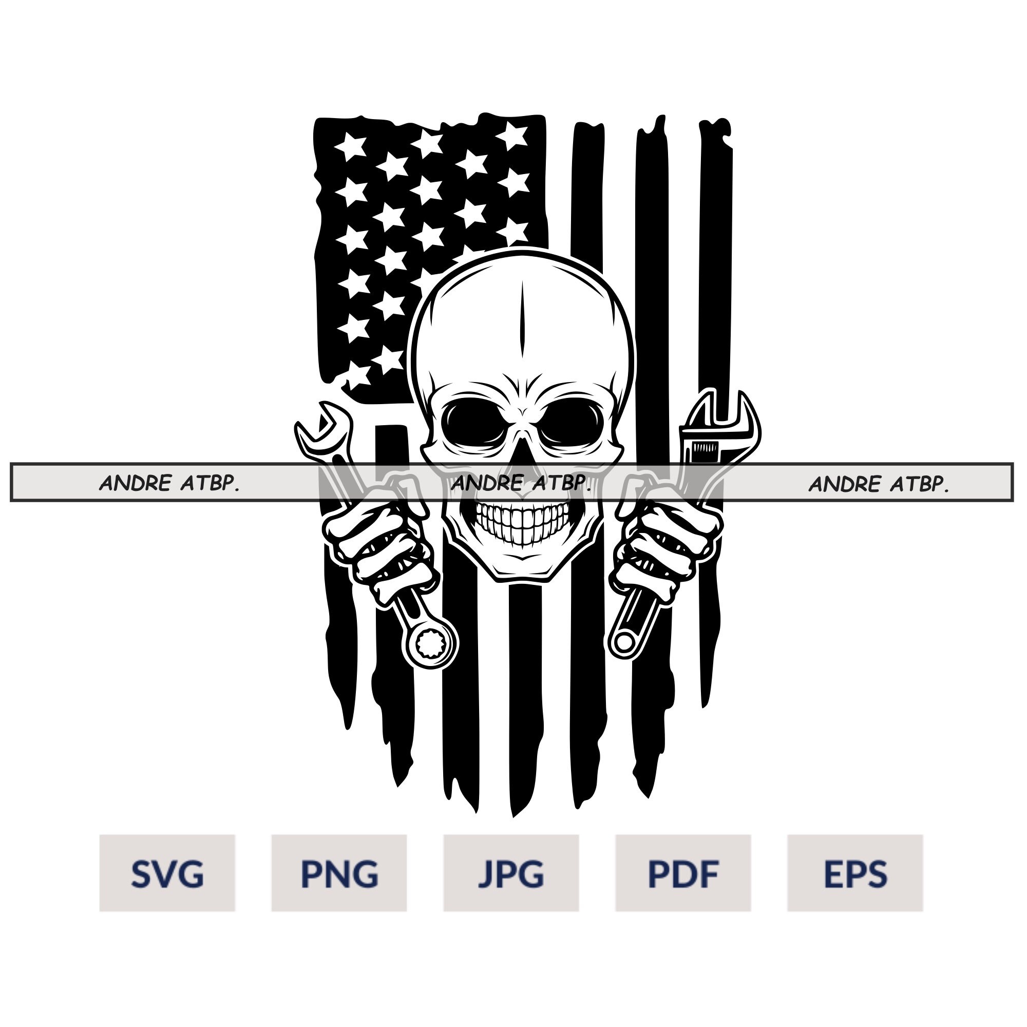 US Skull Mechanic Svg | Mechanic Logo | Patriotic Skull Svg | Skull Mechanic Svg | Wrenches Svg | Mechanic Skull Png | Cutting Files