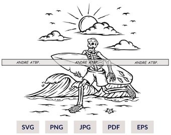 SVG Surfing Skeleton Clipart PNG - Etsy