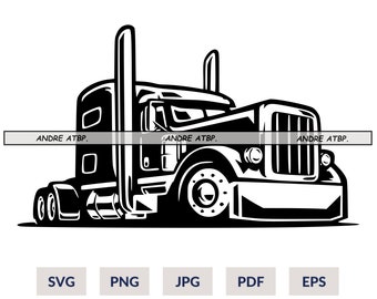 Camión semirremolque SVG, Camión semirremolque PNG, Conductor de camión SVG, Camionero SVG, Camión de 18 ruedas SVG, Clipart de camión, Archivos de corte para Cricut, Clipart, SVG, PNG, Eps