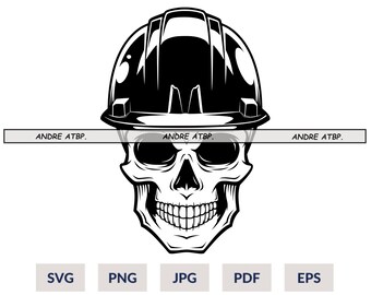 Schedel met helm SVG | Bouw-svg | Ingenieur-SVG | T-shirt met constructie | Cricut & silhouet | Afdrukbaar | Vector | Png Pdf Jpg Eps