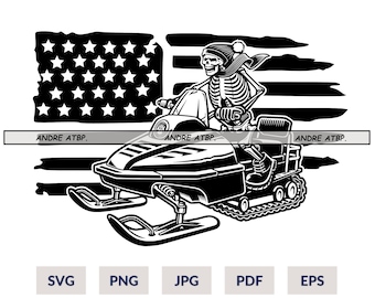 US Snowmobile Skeleton SVG, Winter SVG, Snow Mobile Vehicle Transportation Svg, Skeleton Svg, Skeleton in snowmobile Svg, Snowmobile Svg