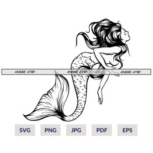 Meerjungfrau SVG | Meerjungfrau Schnitt Datei | Meerjungfrau Clipart Schablone | Cricut Schneidedateien Silhouette druckbare Clip Art Vektor digitale Pdf Png Eps