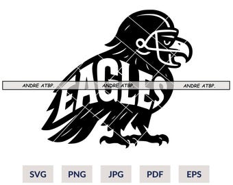 Fierce Eagle Mascot Football Logo - Original Black and White Team Design for Custom Use (Svg, Png, Pdf, Eps, Jpg, Digital Downloads)