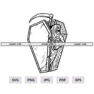 Grim Reaper in Coffin Svg, Grim Reaper Svg, Grinning Death Evil Kill Killer Grim Ghost Tattoo Hell Art Logo SVG PNG Vector Clipart Cut