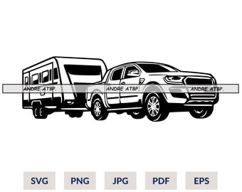 Pickup Truck Trailer svg, Trailer svg, truck svg, truck driver svg, pick-up truck, Vector Clipart, Digital Cricut, eps, png, pdf, jpg